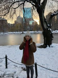 Taking a walk in Boston Common in a very cold day.